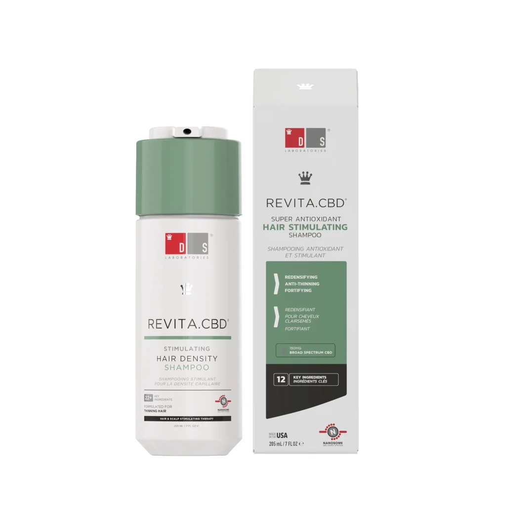 Revita CBD Champú anticaída con CBD de amplio espectro, cafeína y antioxidantes que nutren, equilibran y estimulan el cuero cabelludo para un cabello denso