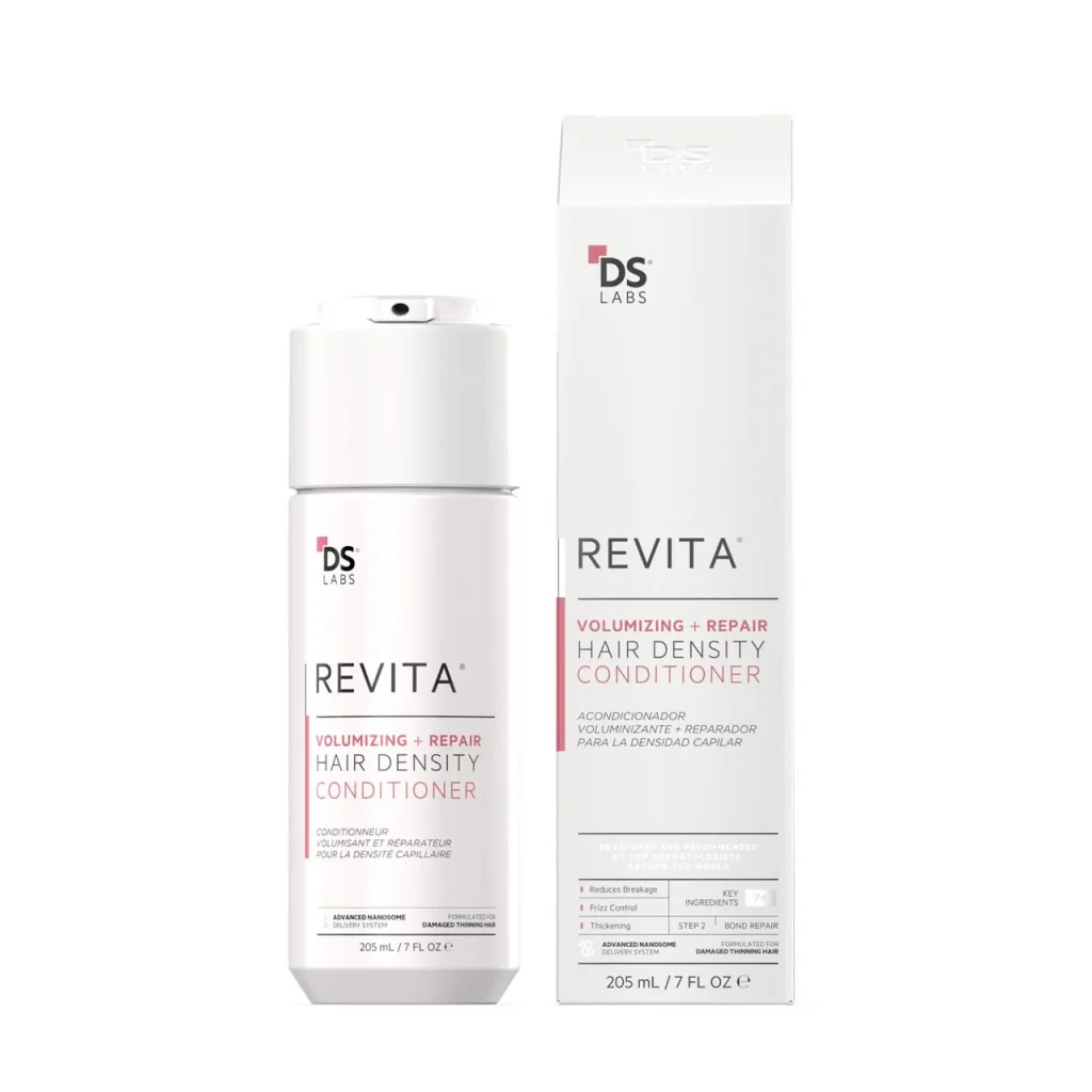 Revita Volumizing® Acondicionador de DS Labs: acondicionador nutritivo que aporta volumen, densidad y brillo al cabello fino o debilitado, fortaleciendo y suavizando la fibra capilar.
