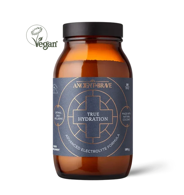 True Hydration de Ancient + Brave, suplemento hidratante en polvo con electrolitos naturales, agua de coco, magnesio, potasio, calcio, inulina y cromo