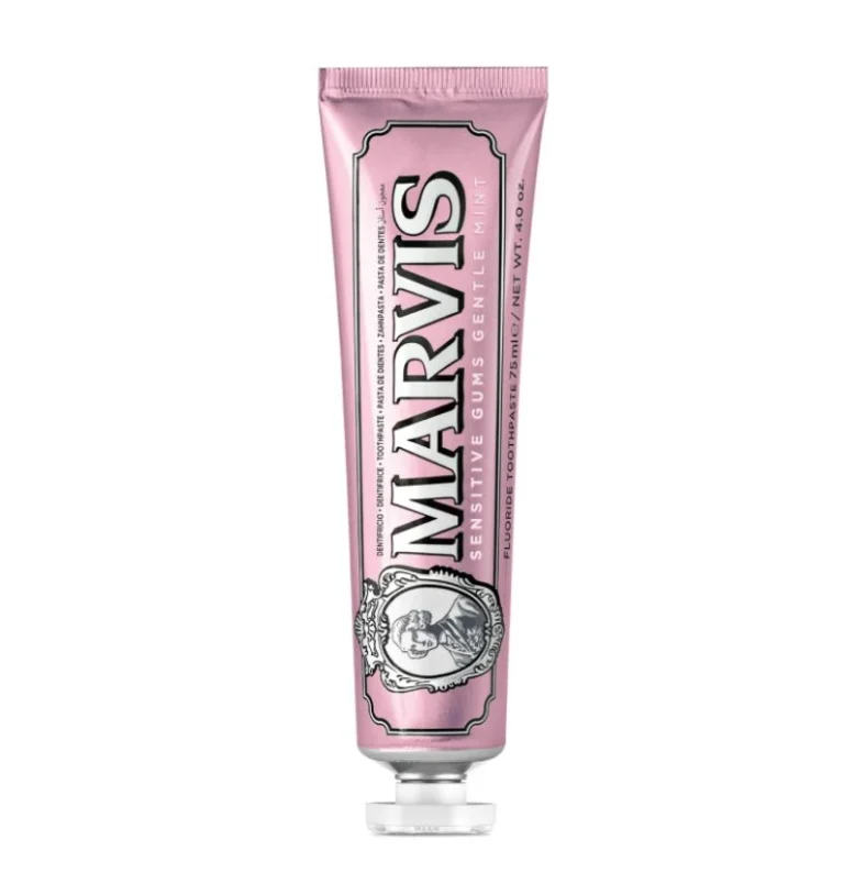 Marvis Sensitive Gums Gentle Mint 75 ml, dentífrico para encías sensibles con ácido hialurónico, prebióticos y flúor. Frescor Gentle Mint diario