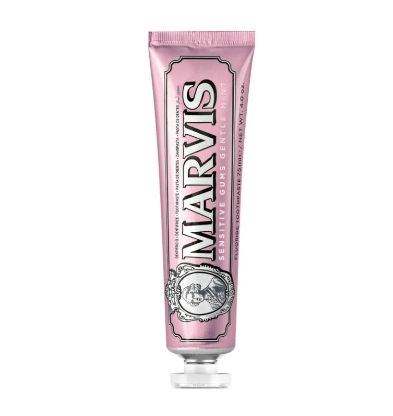 Marvis Sensitive Gums Gentle Mint 75 ml, dentífrico para encías sensibles con ácido hialurónico, prebióticos y flúor. Frescor Gentle Mint diario