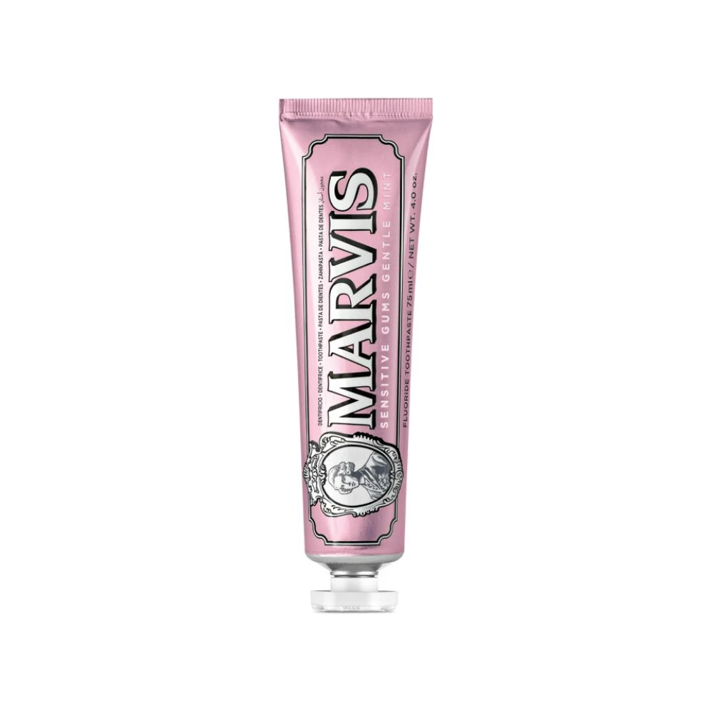 Marvis Sensitive Gums Gentle Mint 75 ml, dentífrico para encías sensibles con ácido hialurónico, prebióticos y flúor. Frescor Gentle Mint diario