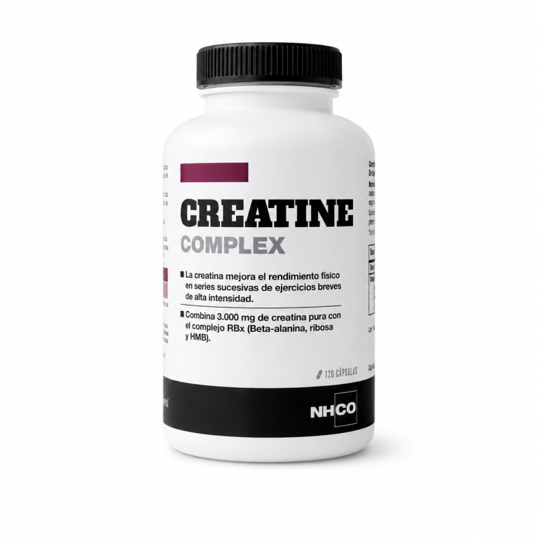 NHCO Creatine Complex aporta 3 g de creatina pura con beta-alanina, D-ribosa y HMB para mejorar el rendimiento en ejercicios de alta intensidad.